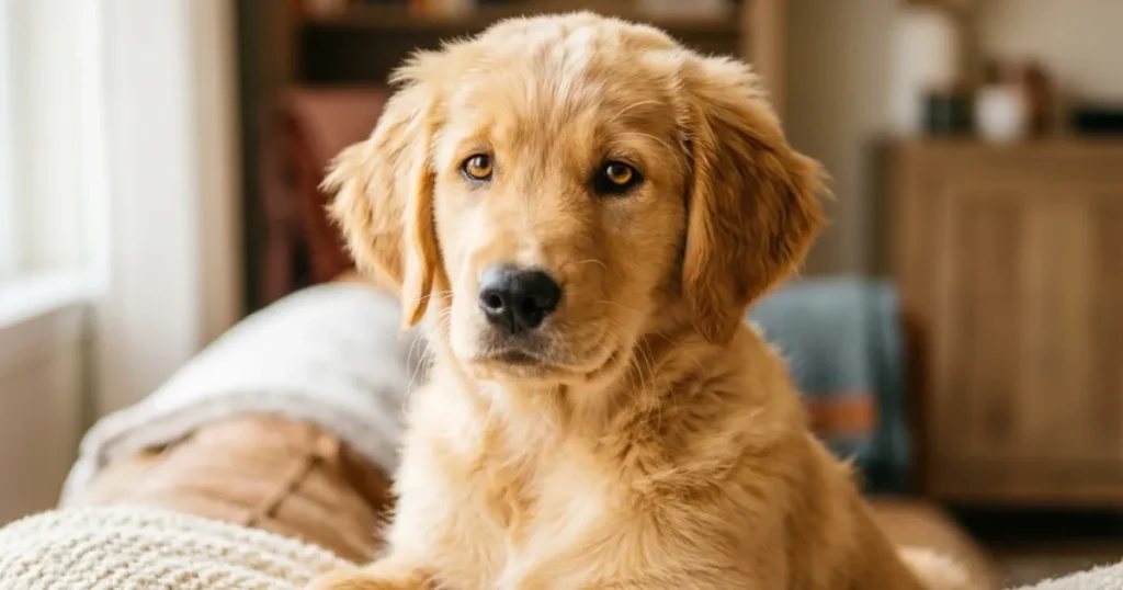 Handling a Puppy's Ears; Healthy Golden Retriever puppy ears look pale pink, clean, and odor-free